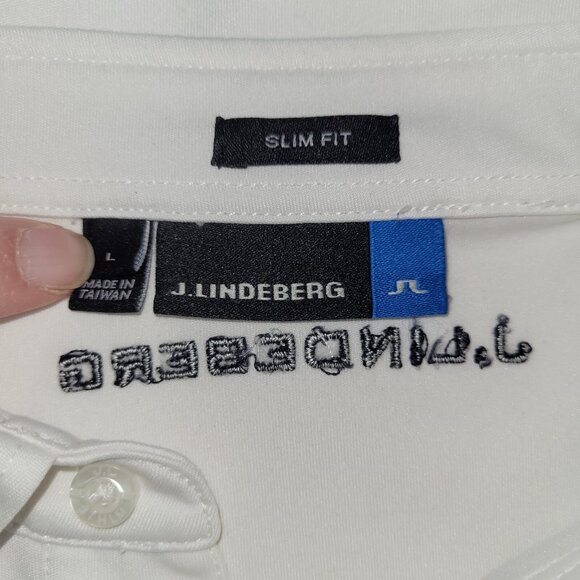 J Linderberg Dolph TX Golf Polo Shirt Men L Black White Slim Logo Performance - Picture 6 of 11